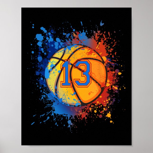 Póster Regalo de baloncesto por 13 años para niño (Frente)