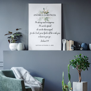 Póster Regalo de Bautismo Joshua 1 9