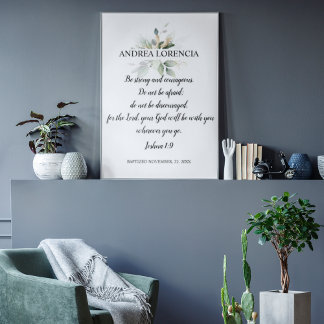 Póster Regalo de Bautismo Joshua 1 9