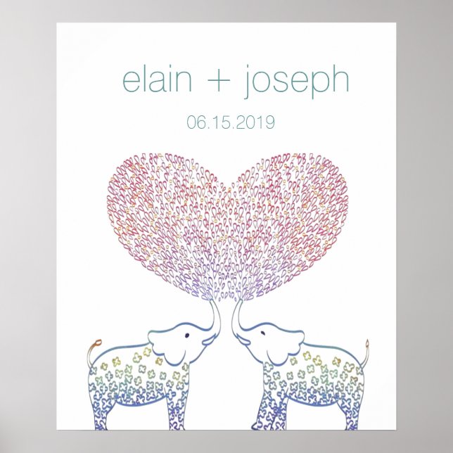 Póster Regalo de Boda de corazón para elefantes súper lin (Frente)