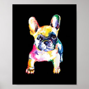 Póster Regalo de Bulldog francés a mano de color acuático