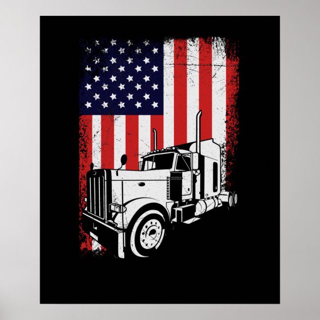 Póster Regalo de camionero con bandera estadounidense (Frente)