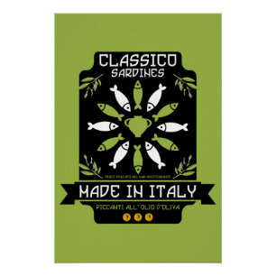 Póster Regalo de cocina impresa de arte sardino italiano