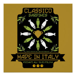 Póster Regalo de cocina impresa de arte sardino italiano