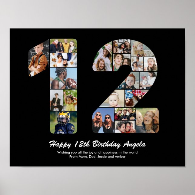 Póster Regalo de collage de fotos número 12 para cumpleañ (Frente)