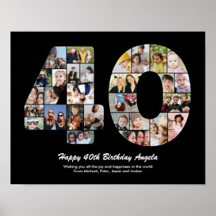 Póster Regalo de Cuarenta Cumpleaños Número 40 Fotocolage