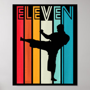 Póster Regalo de cumpleaños 11 para niños Karate Retro Ta