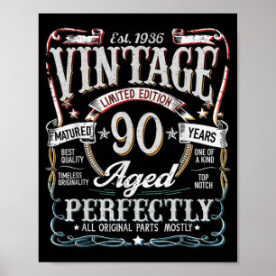 Póster Regalo de cumpleaños 90 vintage 1936 hombres mujer
