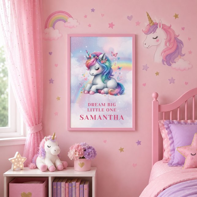 Póster Regalo de cumpleaños de día mágico unicornio paste (Whimsical Pastel Unicorn Magical Day Birthday Poster)