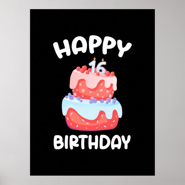 Póster Regalo de cumpleaños | Feliz 16º cumpleaños (Frente)