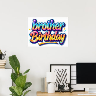 Póster Regalo de Cumpleaños Hermano Texto Arcoíris Colori