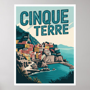 Póster Regalo de diseño de caminatas Retro Cinque Terre