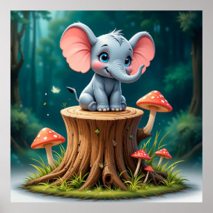 Póster Regalo de Elefante Bebé Adorable para la Habitació