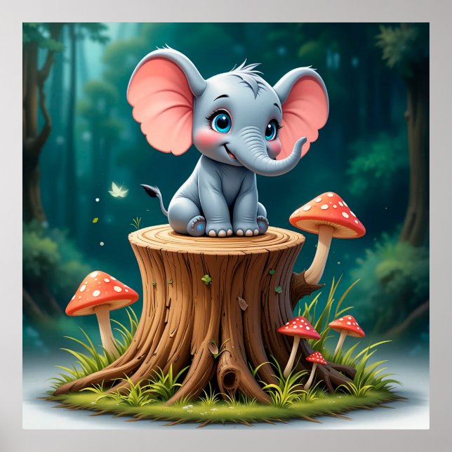 Póster Regalo de Elefante Bebé Adorable para la Habitació (Frente)