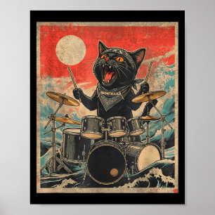 Póster Regalo de estilo de banda genial gato baterista vi