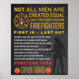 Póster Regalo de Fireman Personalizado. Rótulo de bombero