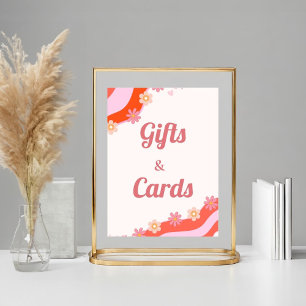 Póster Regalo de flor y naipes Retro Groovy