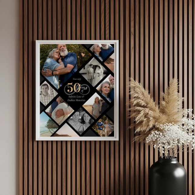 Póster Regalo de fotocolage del 50 aniversario de amor in (50th Anniversary Infinity Love Photo Collage Gift Poster)