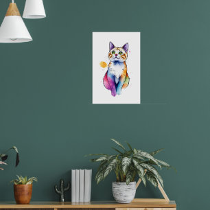 Póster regalo de gato de color agua wallart divertido