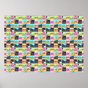 Póster Regalo de gato   Patrón de gato kawaii lindo