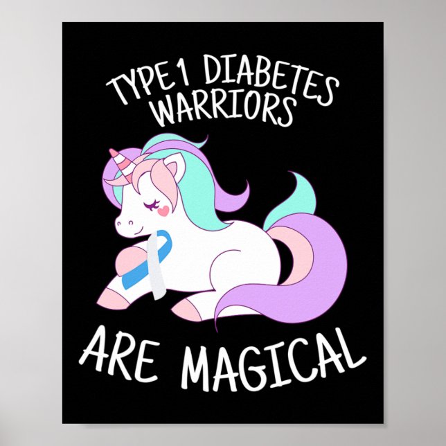Póster Regalo de guerrero de diabetes de unicornio (Frente)