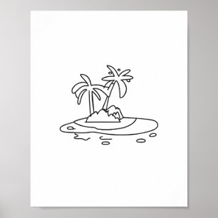 Póster regalo de Isla del Paraíso, dibujo lineal
