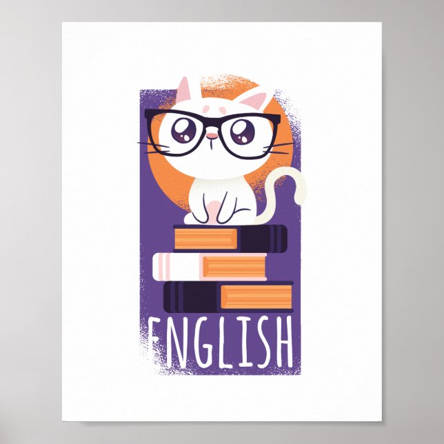Póster Regalo de MAESTROS INGLESES - Púrpura felino kawai (Frente)