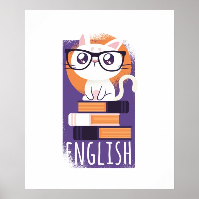 Póster Regalo de MAESTROS INGLESES - Púrpura felino kawai (Frente)