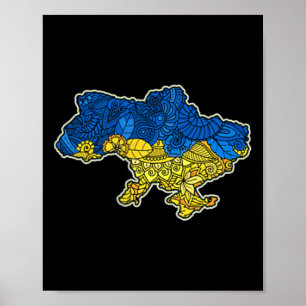 Póster Regalo de mapa de contorno de Ucrania Bandera naci
