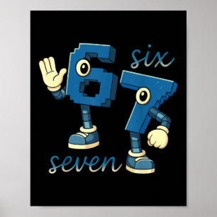 Póster Regalo de meme de número retro seis siete Brainrot
