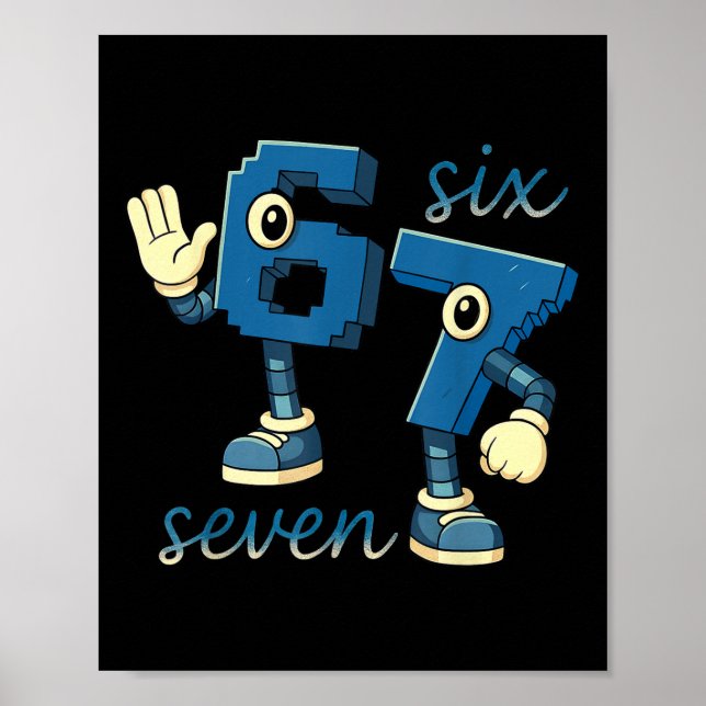 Póster Regalo de meme de número retro seis siete Brainrot (Frente)