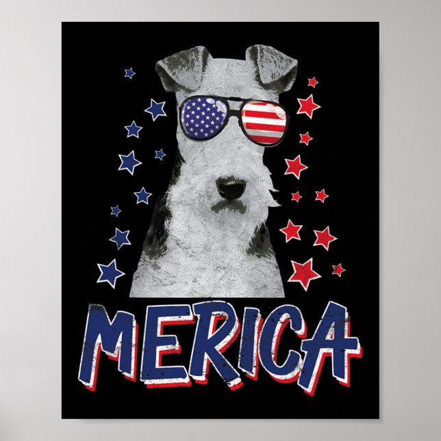 Póster Regalo De Merica Wire Fox Terrier Dog 4 De Julio E (Frente)