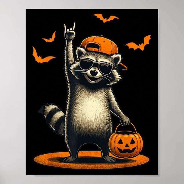 Póster Regalo de música rock Raccoon de Halloween Hombres (Frente)
