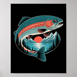 Póster Regalo de naturaleza de pesca de trucha retro lago