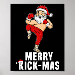 Póster Regalo de Navidad Kickboxing Santa Merry Kickmas P