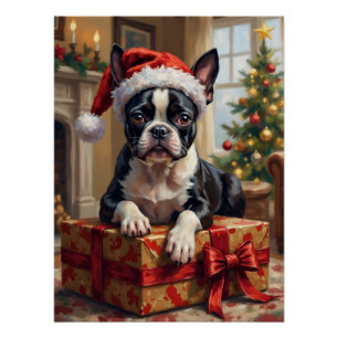 Póster Regalo de Navidad para perro Boston Terrier elegan