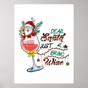 Póster Regalo de Navidad Querido Papá Noel Traiga Vino