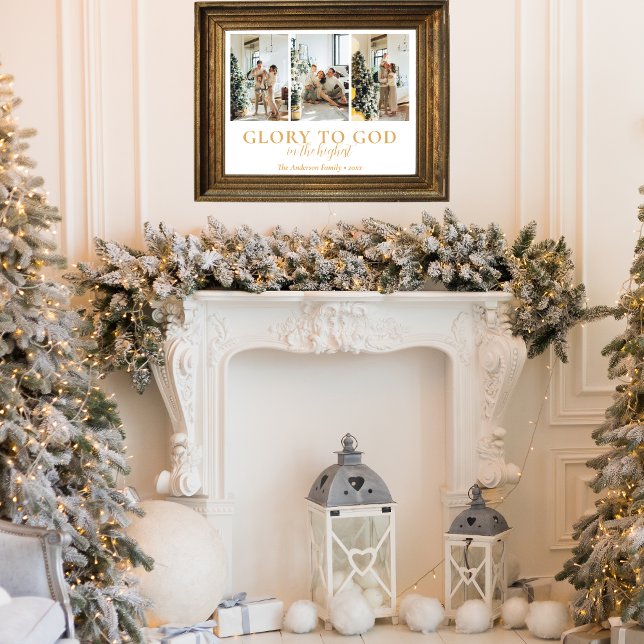 Póster Regalo de Navidades religiosos de Collage de fotos (Family photo collage with Bible verse makes a great religious Christmas gift or decoration)