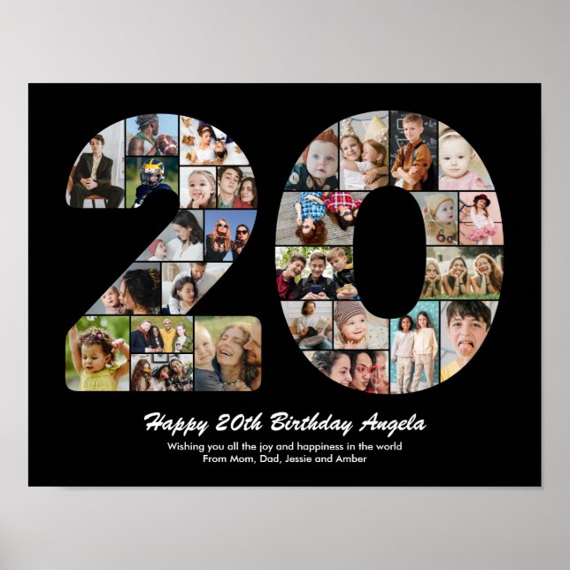 Póster Regalo de número de cumpleaños 20 Foto Collage Núm (Frente)