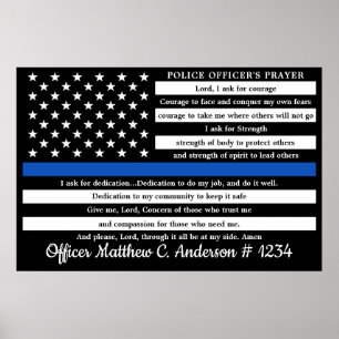 Póster Regalo de oración de oficial de policía Línea Azul