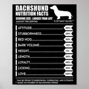 Póster Regalo de perro Dachshund Nutrition Facts