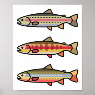 Póster Regalo de pesca de trucha arroyo dorado arcoíris p