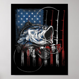 Póster Regalo de pescador vintage bandera americana de EE