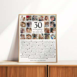 Póster Regalo de recuerdo de collage de fotos de 30 razon