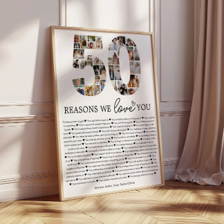 Póster Regalo de recuerdo de collage de fotos de 50 razon