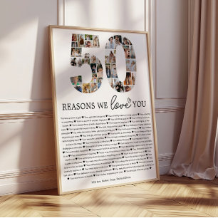 Póster Regalo de recuerdo de collage de fotos de 50 razon