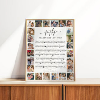 Póster Regalo de recuerdo de collage de fotos de 50 razon
