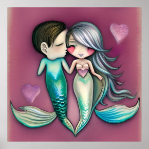 Póster Regalo de San Valentín amor de las hermosas sirena
