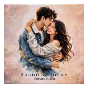 Póster Regalo de San Valentín de Acuarela con Foto Person