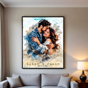 Póster Regalo de San Valentín de acuarela con foto person